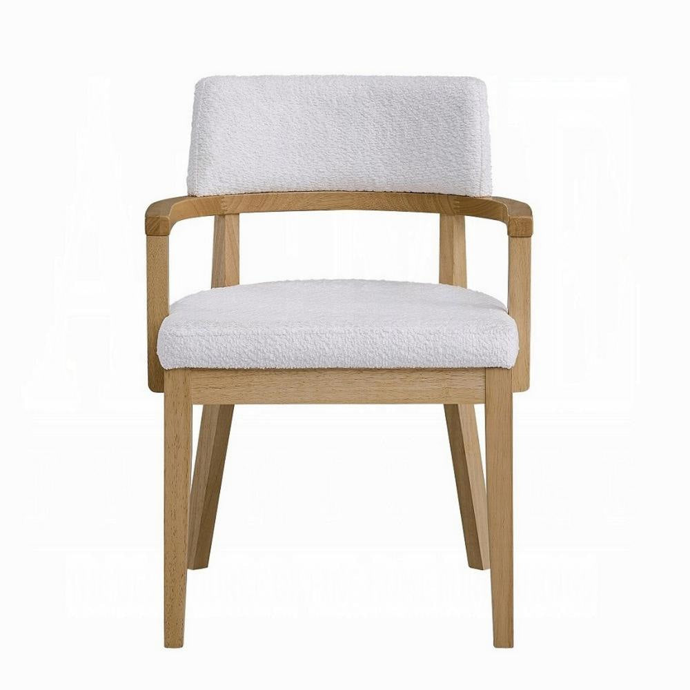 Semi Dining Armchair Set of 2 Curved Cutout Back White Fabric Brown BM324724
