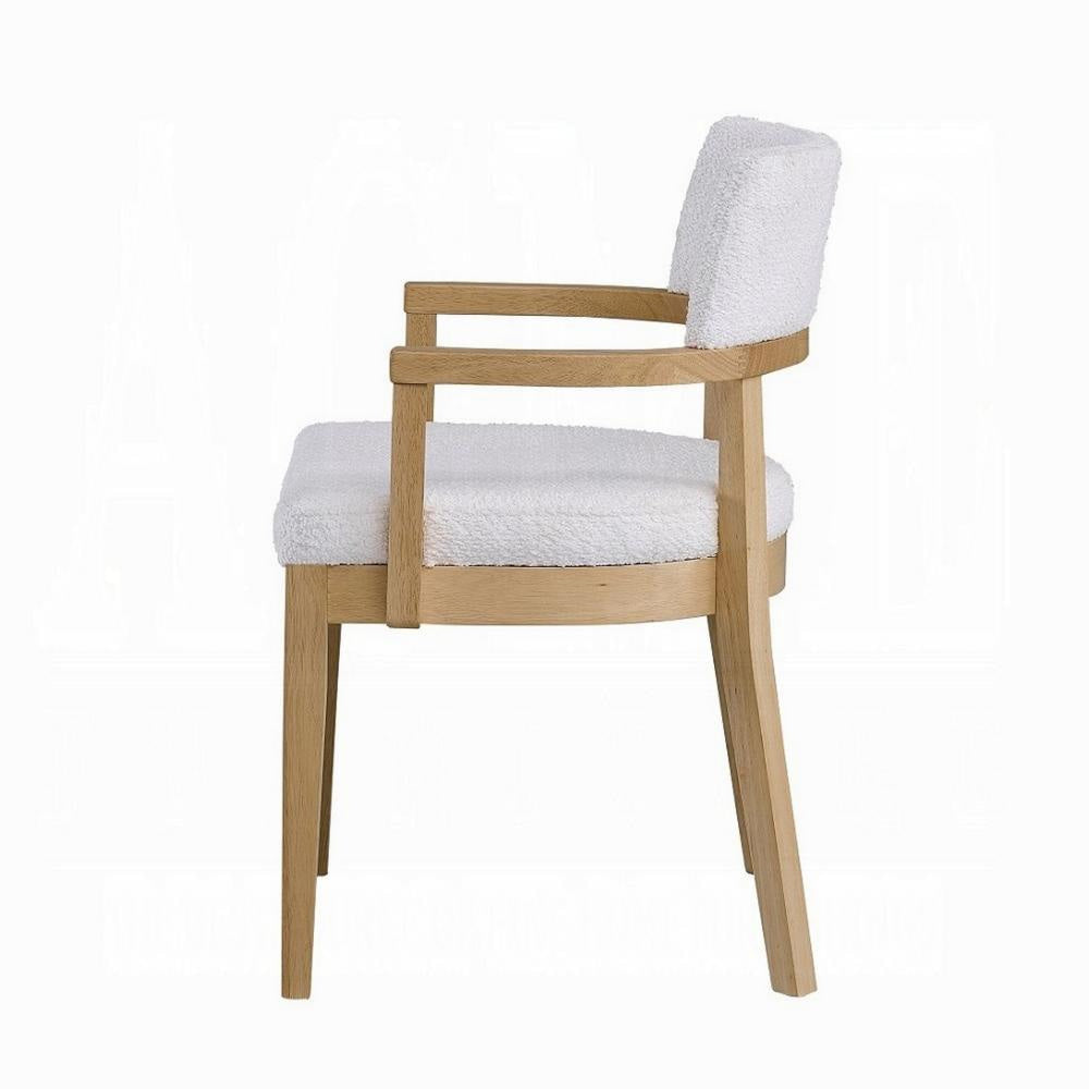Semi Dining Armchair Set of 2 Curved Cutout Back White Fabric Brown BM324724