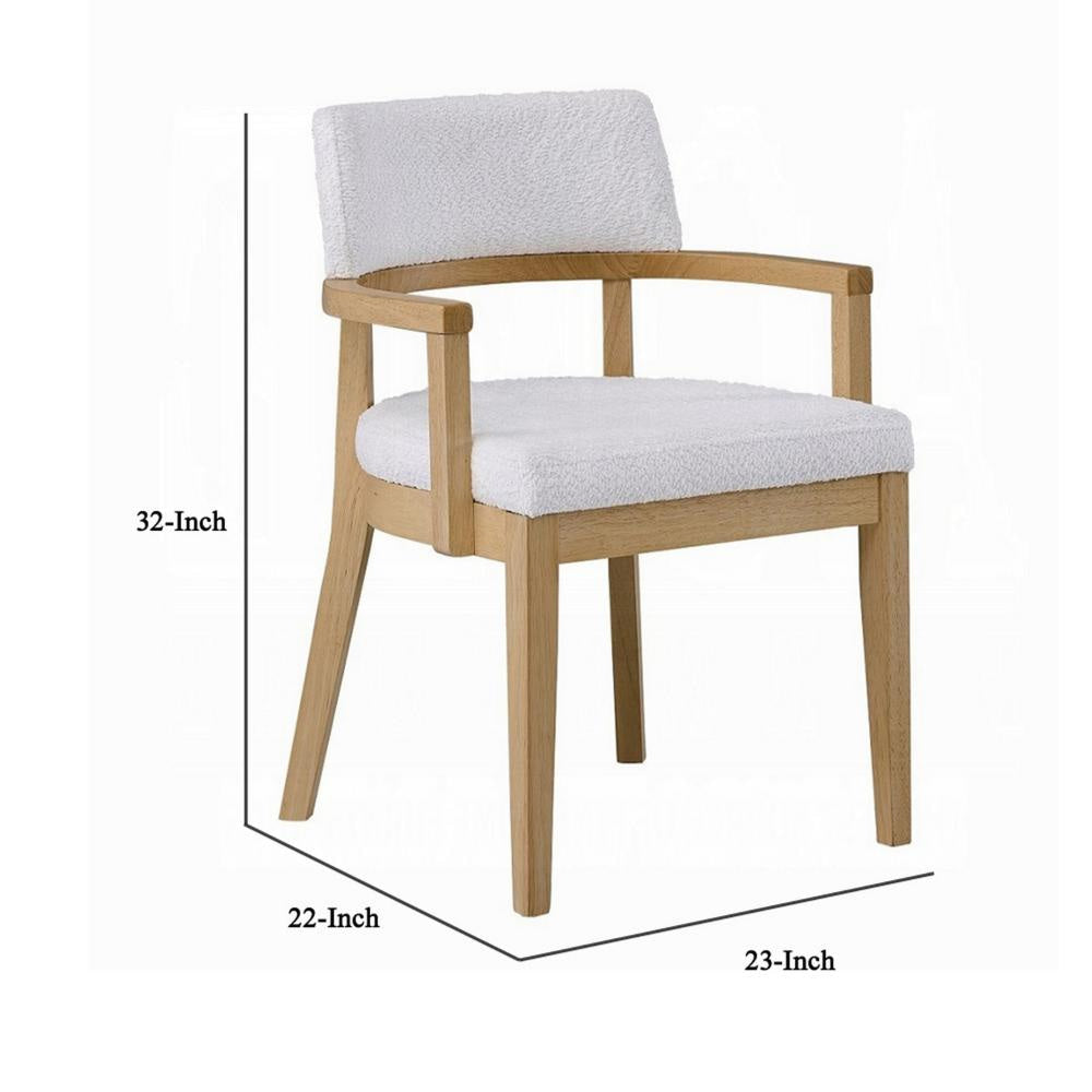 Semi Dining Armchair Set of 2 Curved Cutout Back White Fabric Brown BM324724