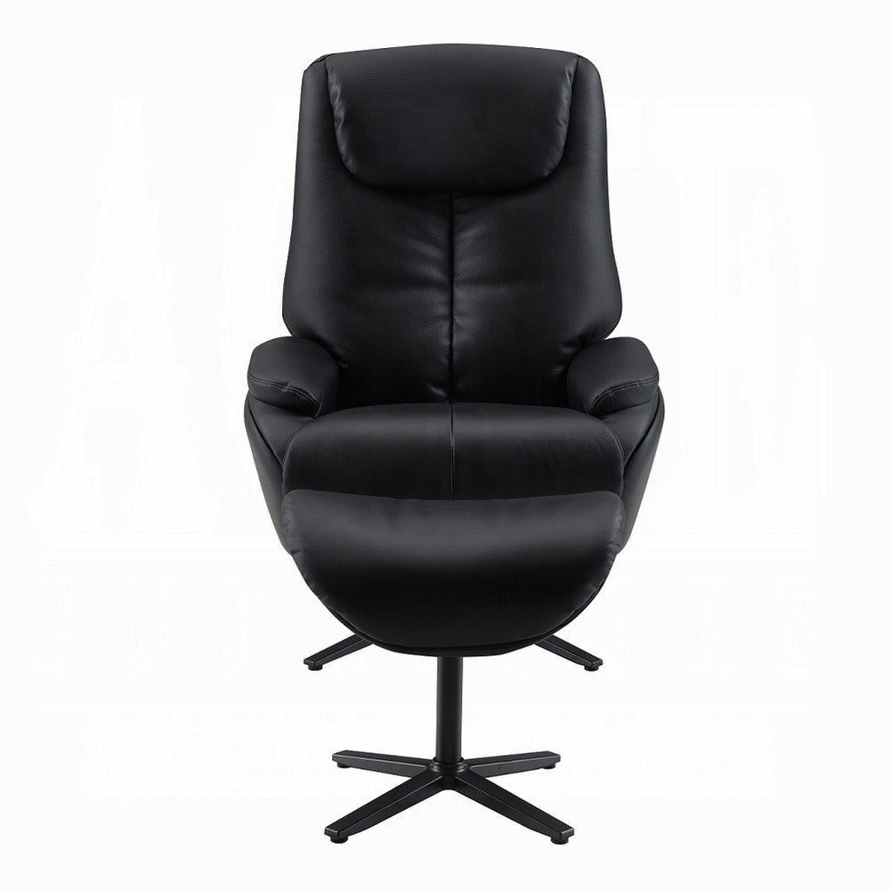 Nita Swivel Accent Chair with Ottoman Plush Black Top Grain Leather BM324725
