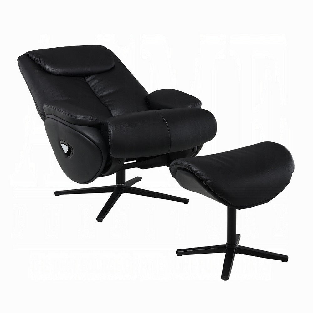 Nita Swivel Accent Chair with Ottoman Plush Black Top Grain Leather BM324725