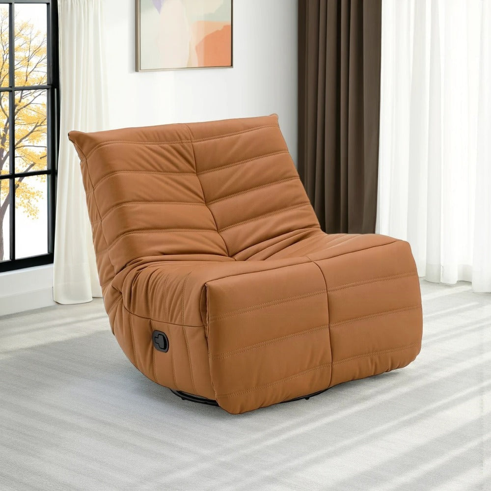 Taon Swivel Glider Manual Recliner Chair, Tufted Orange Chenille