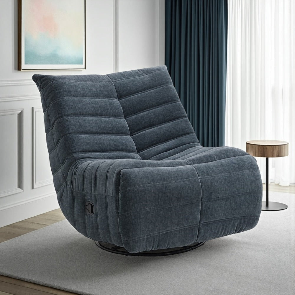 Taon Swivel Glider Manual Recliner Chair, Tufted Dark Gray Chenille