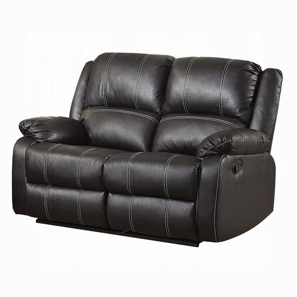 Zuru Motion Manual Recliner Loveseat Pillow Top Black Faux Leather BM324732