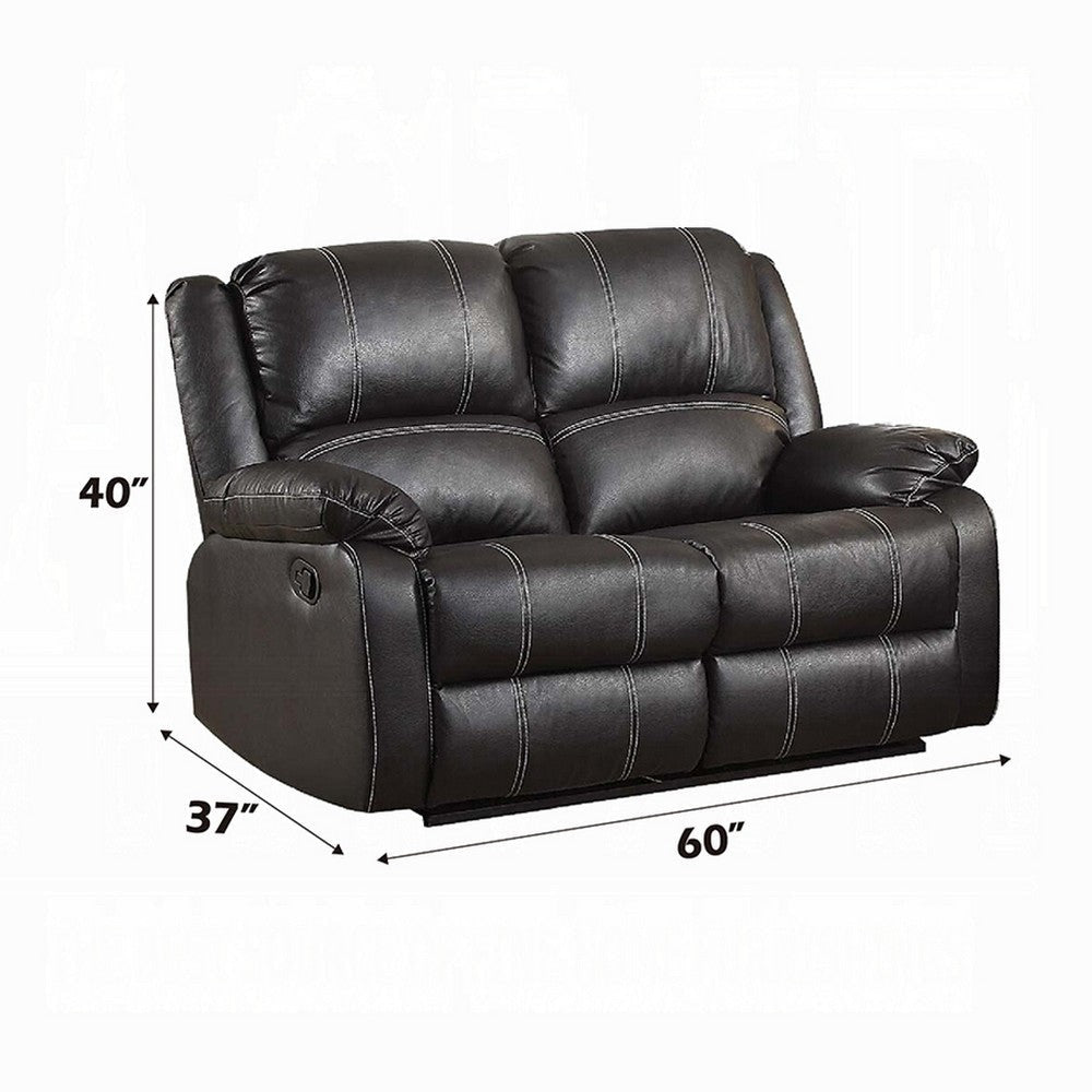 Zuru Motion Manual Recliner Loveseat Pillow Top Black Faux Leather BM324732