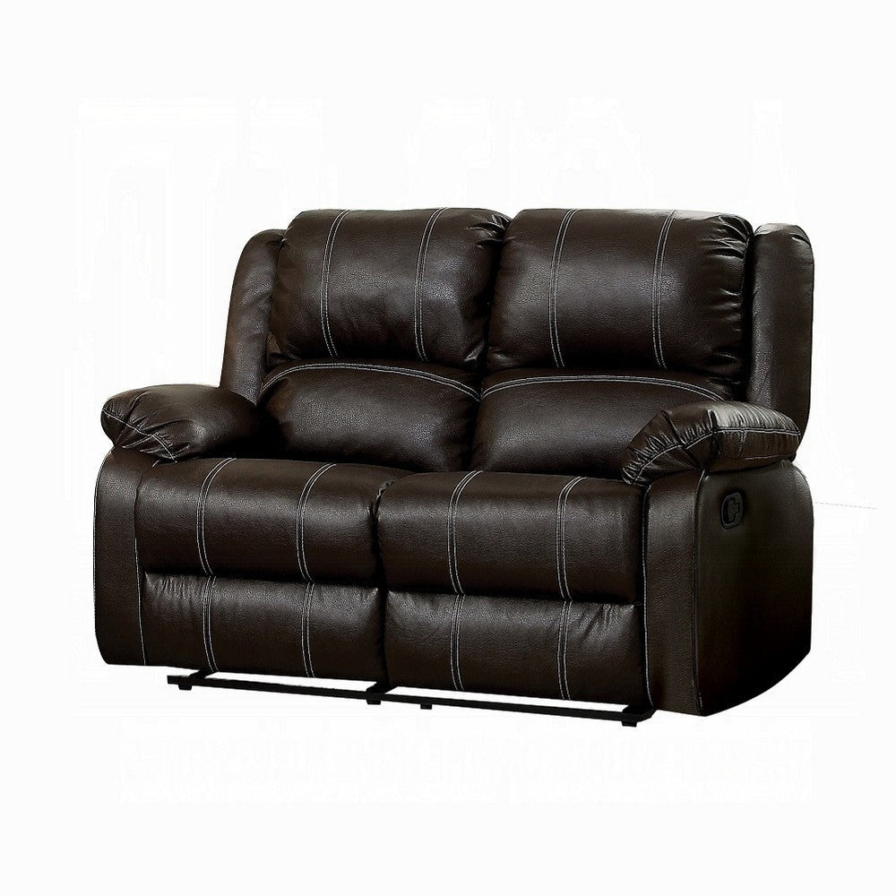 Zuru Motion Manual Recliner Loveseat Pillow Top Brown Faux Leather BM324733