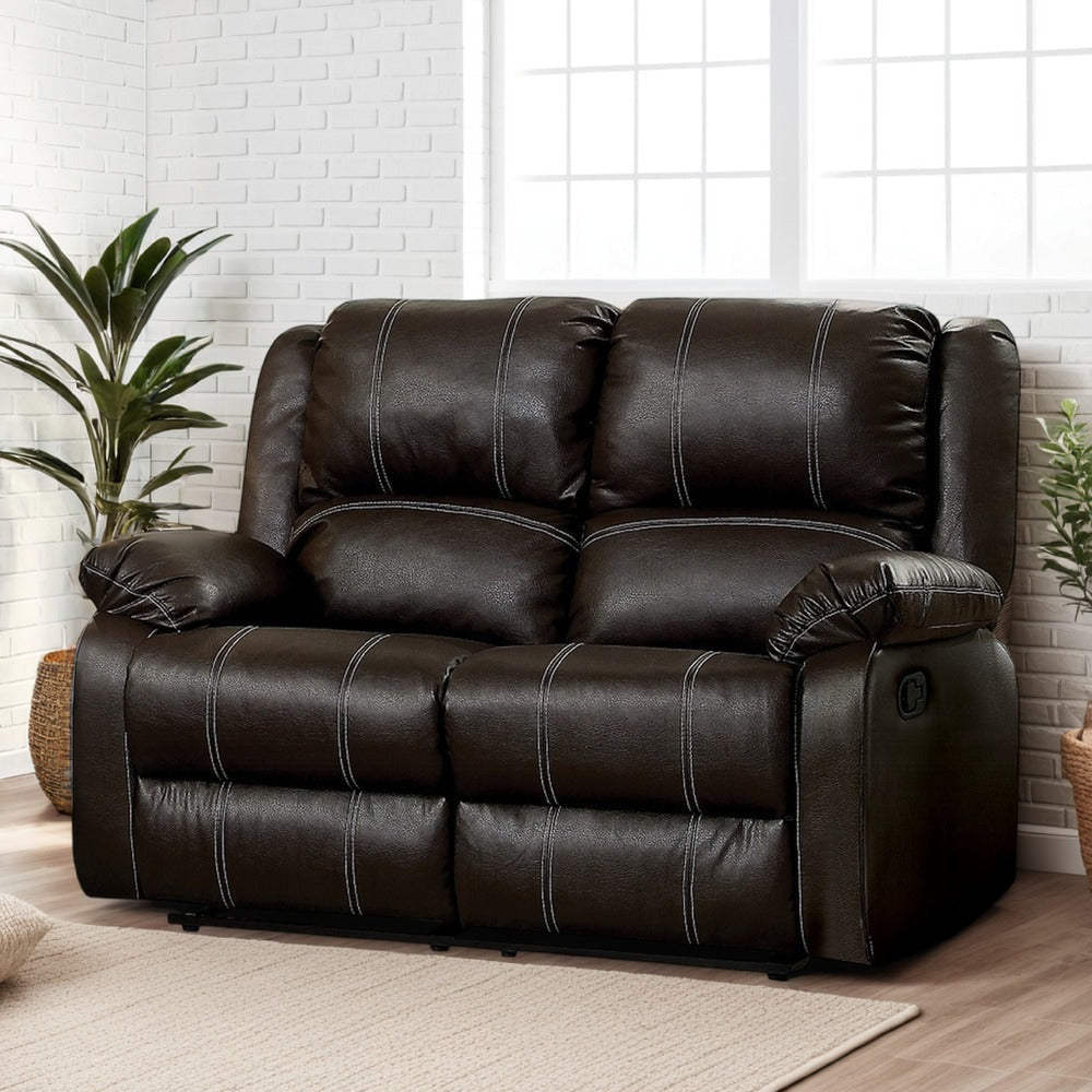 Zuru Motion Manual Recliner Loveseat, Pillow Top, Brown Faux Leather