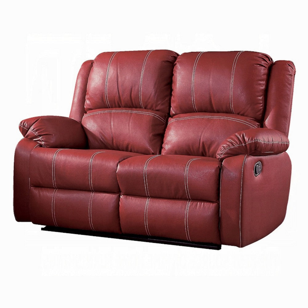 Zuru Motion Manual Recliner Loveseat Pillow Top Red Faux Leather BM324734