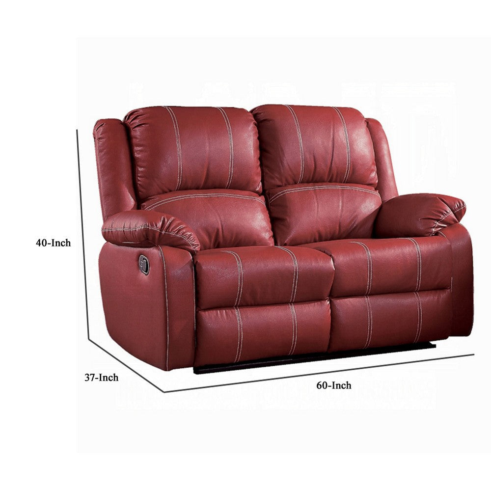 Zuru Motion Manual Recliner Loveseat Pillow Top Red Faux Leather BM324734
