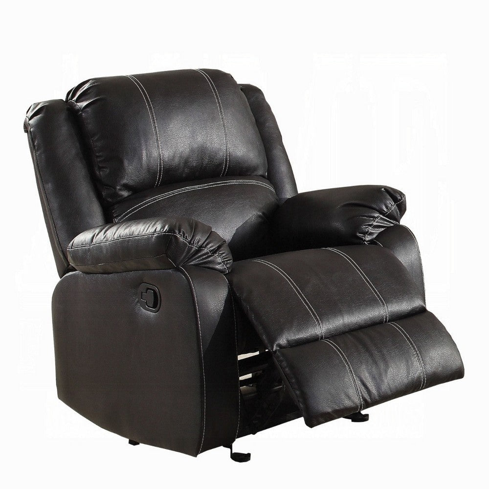 Zuru Motion Manual Rocker Recliner Chair, Plush Black Faux Leather