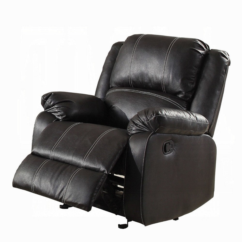 Zuru Motion Manual Rocker Recliner Chair Plush Black Faux Leather BM324735