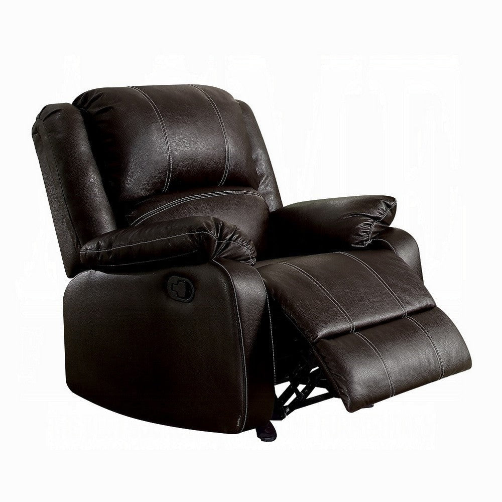 Zuru Motion Manual Rocker Recliner Chair, Plush Brown Faux Leather