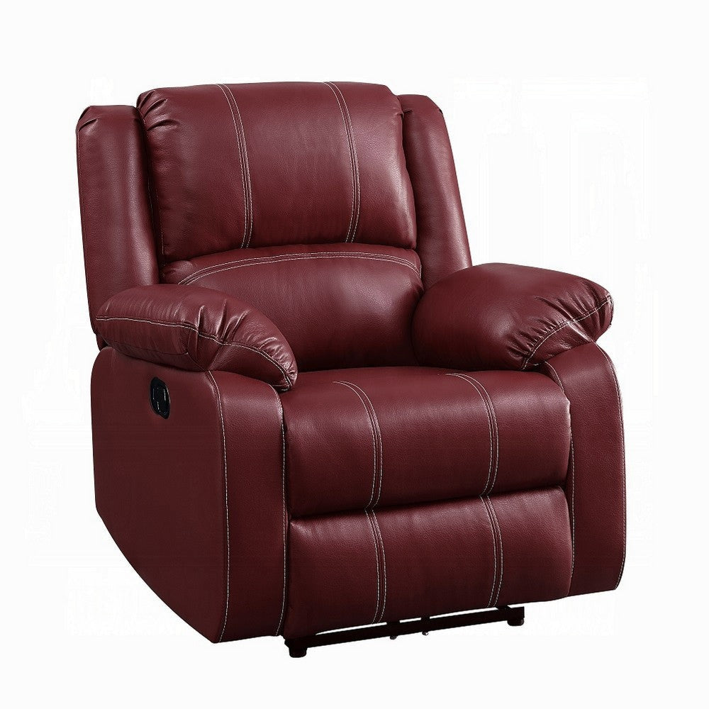 Zuru Motion Manual Rocker Recliner Chair, Plush Dark Red Faux Leather