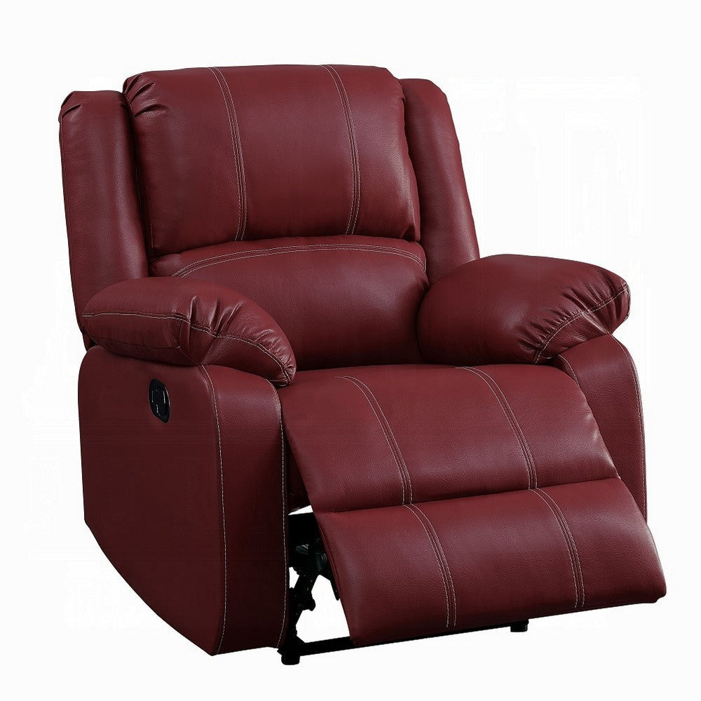 Zuru Motion Manual Rocker Recliner Chair Plush Dark Red Faux Leather BM324737