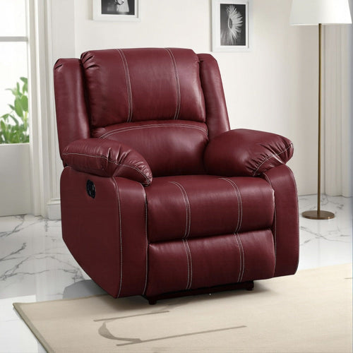 Zuru Motion Manual Rocker Recliner Chair, Plush Dark Red Faux Leather
