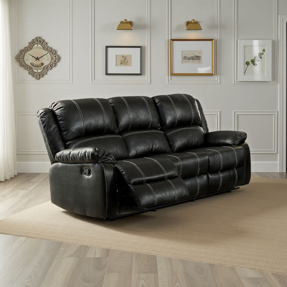 Zuru Motion Manual Recliner Sofa, 3 Seater, Plush Black Faux Leather