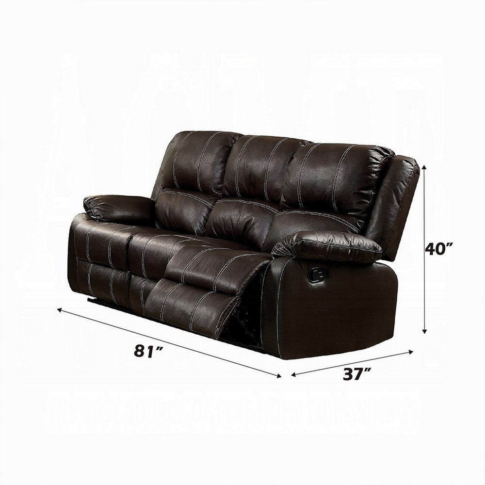 Zuru Motion Manual Recliner Sofa 3 Seater Plush Brown Faux Leather BM324739