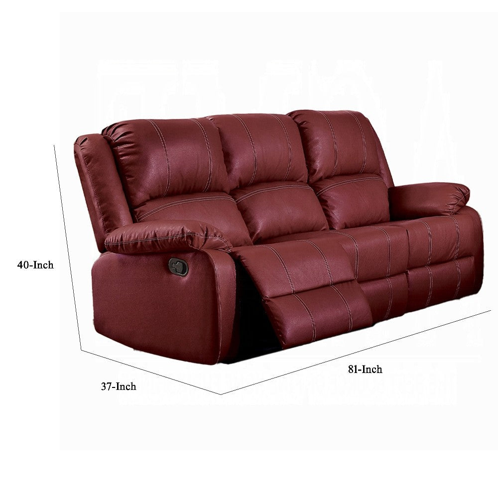 Zuru Motion Manual Recliner Sofa 3 Seater Plush Red Faux Leather BM324740