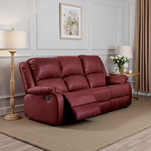 Zuru Motion Manual Recliner Sofa, 3 Seater, Plush Red Faux Leather