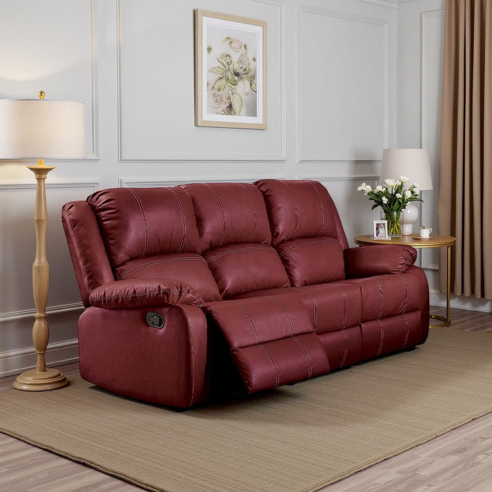 Zuru Motion Manual Recliner Sofa, 3 Seater, Plush Red Faux Leather
