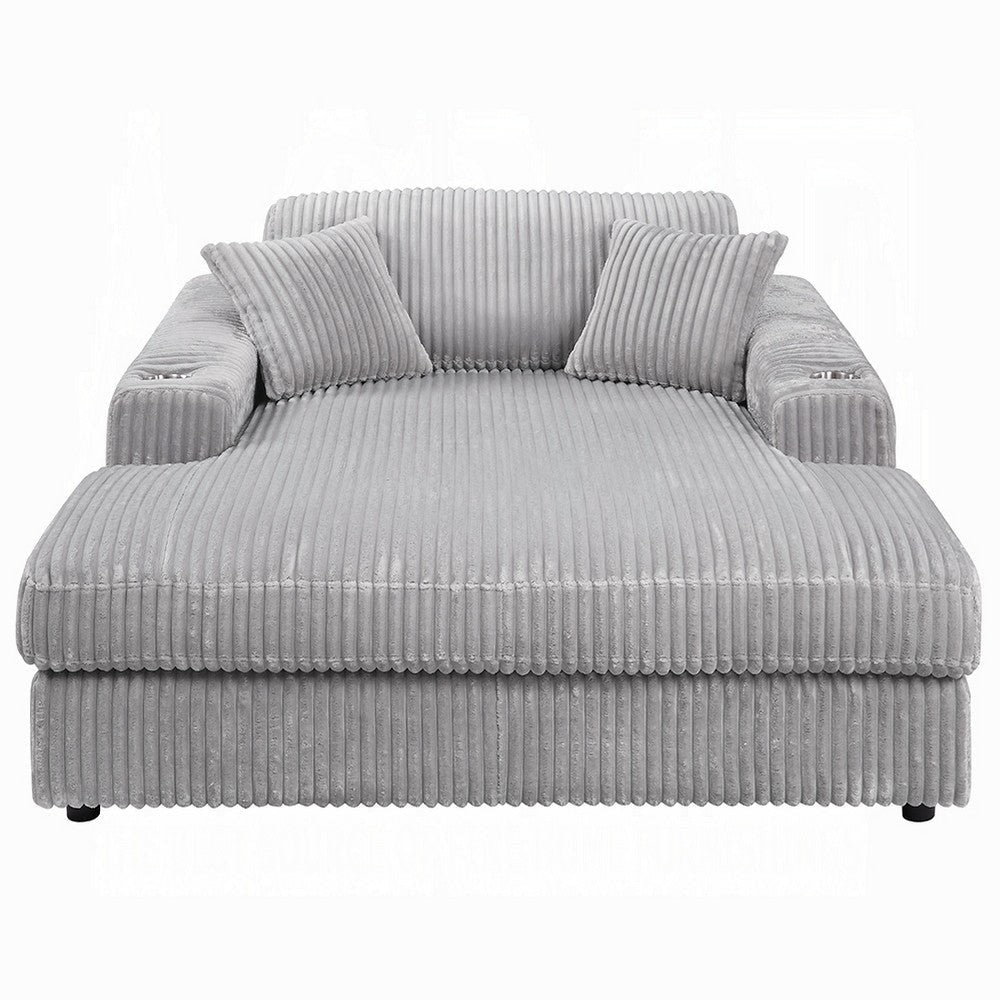 Liny Oversized Chaise 2 Cupholders 2 Pillows Beige Velvet Corduroy BM324741