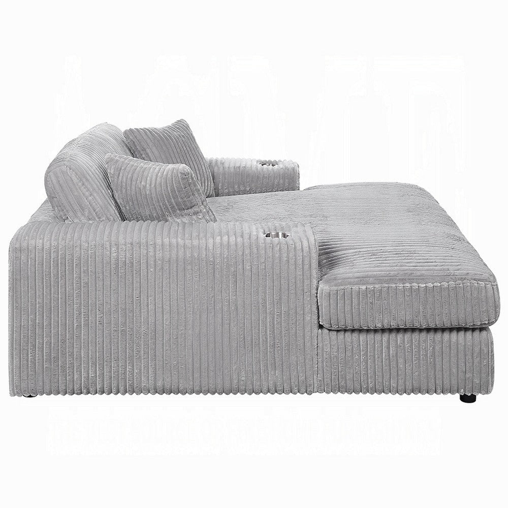 Liny Oversized Chaise 2 Cupholders 2 Pillows Beige Velvet Corduroy BM324741