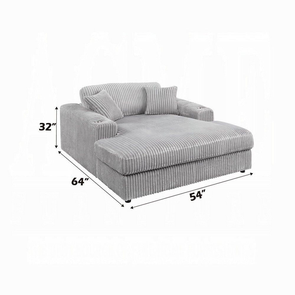Liny Oversized Chaise 2 Cupholders 2 Pillows Beige Velvet Corduroy BM324741