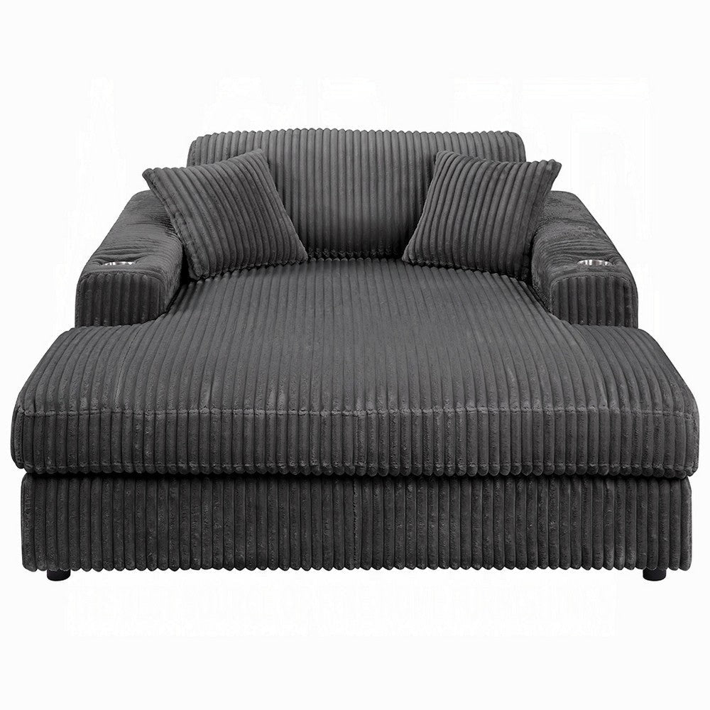 Liny Oversized Chaise 2 Cupholders 2 Pillows Gray Velvet Corduroy BM324742