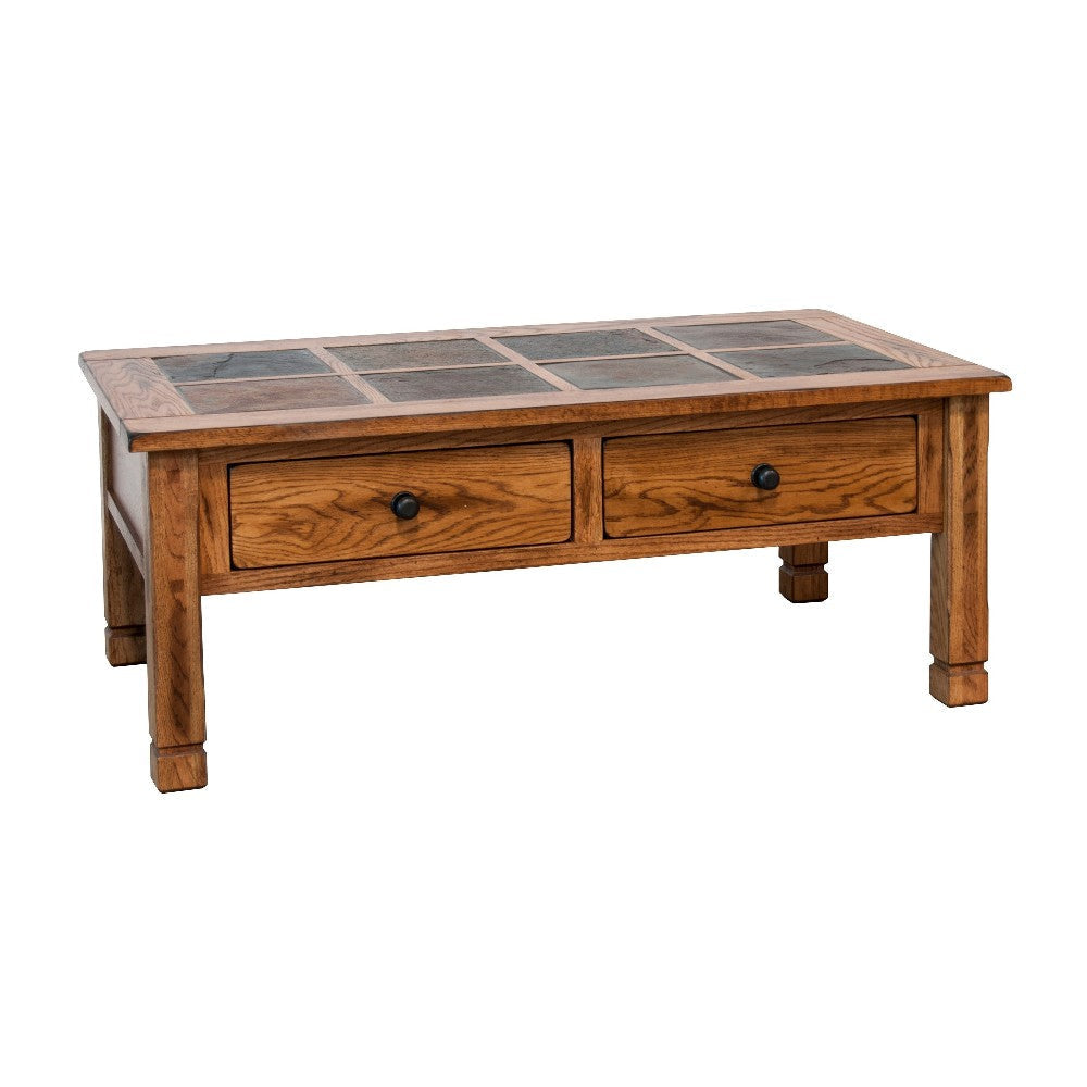 Marv Coffee Table 2 Drawers 49’’ Rectangular Top Brown Slate Inlay BM324743