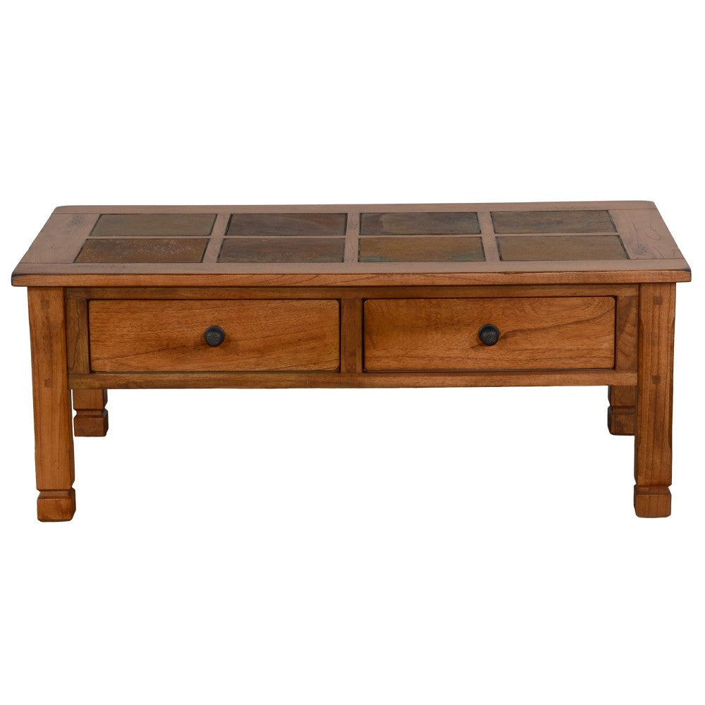 Marv Coffee Table 2 Drawers 49’’ Rectangular Top Brown Slate Inlay BM324743