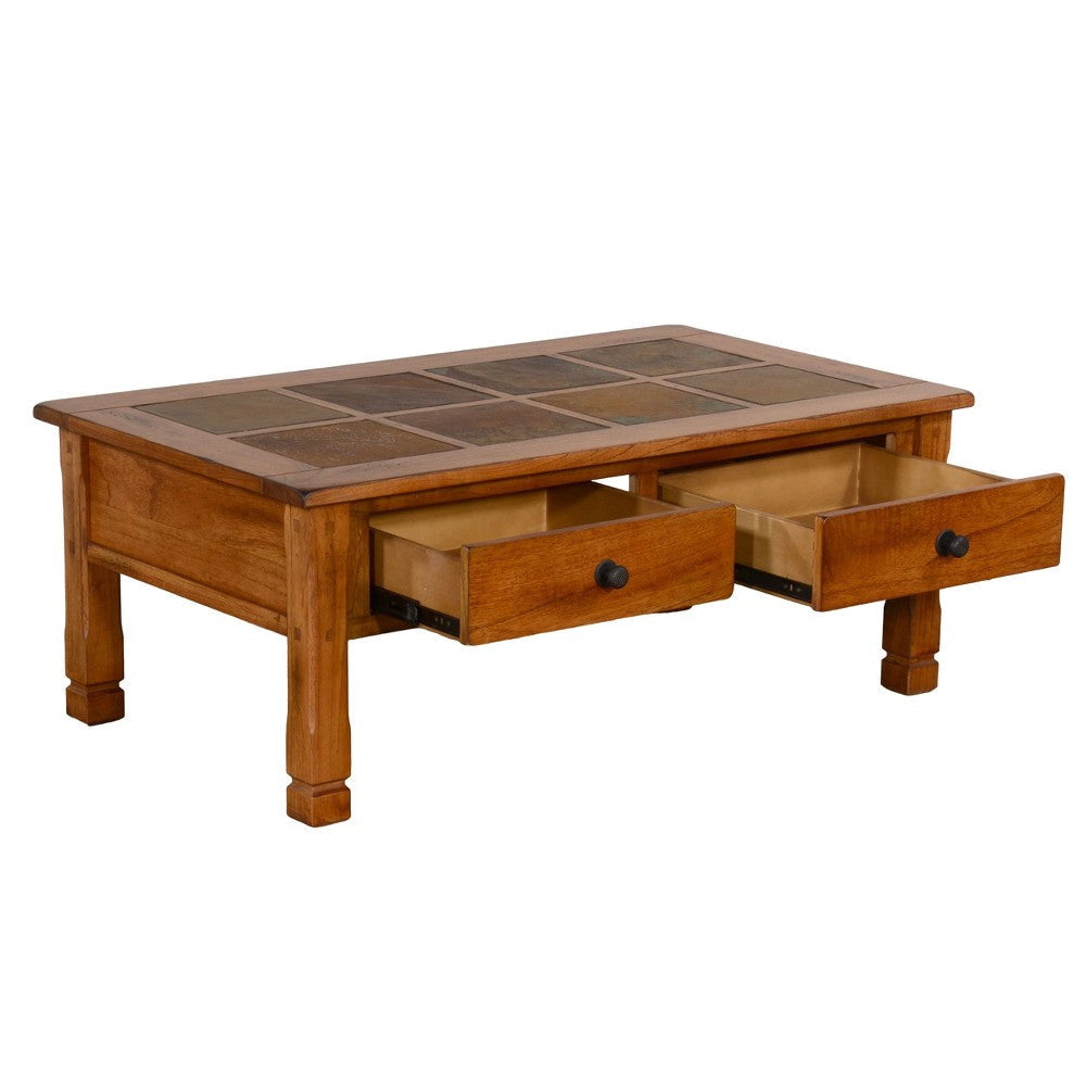 Marv Coffee Table 2 Drawers 49’’ Rectangular Top Brown Slate Inlay BM324743
