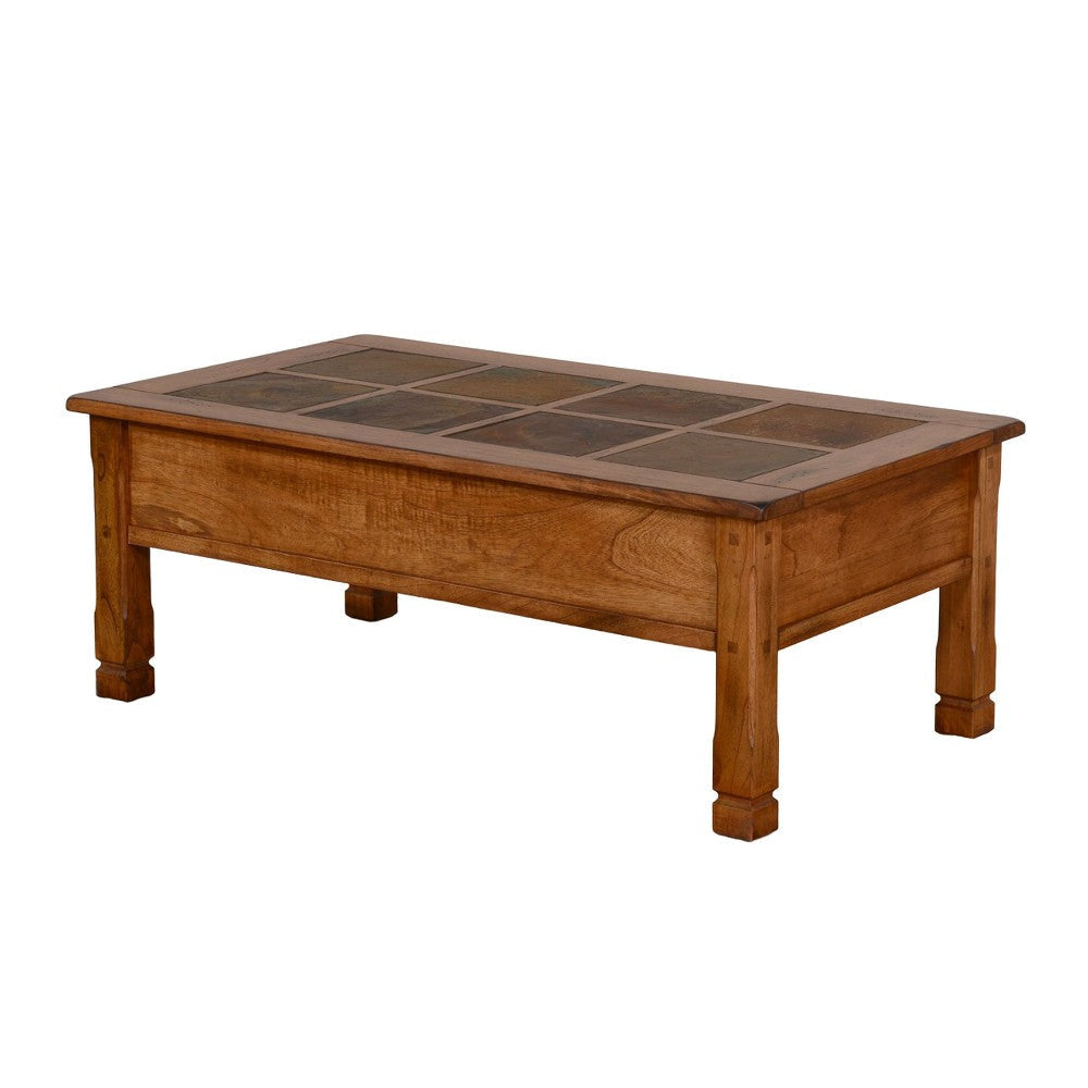 Marv Coffee Table 2 Drawers 49’’ Rectangular Top Brown Slate Inlay BM324743