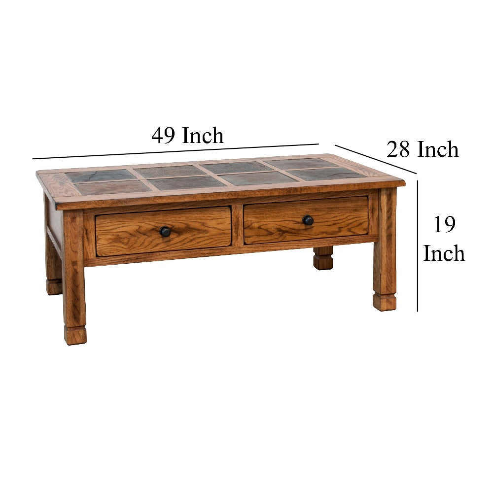 Marv Coffee Table 2 Drawers 49’’ Rectangular Top Brown Slate Inlay BM324743