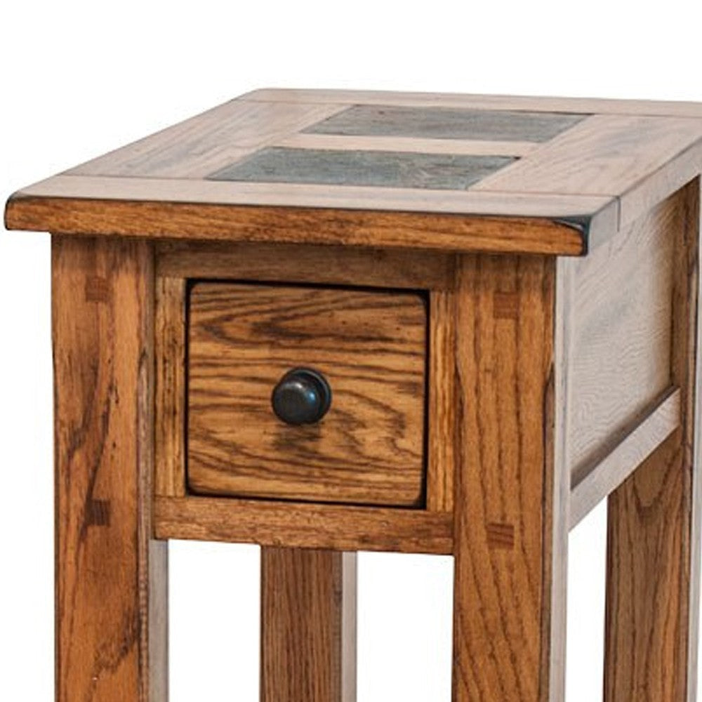 Marv Accent Chair Side Table 25’’ Rectangular Top Drawer Brown Wood BM324744