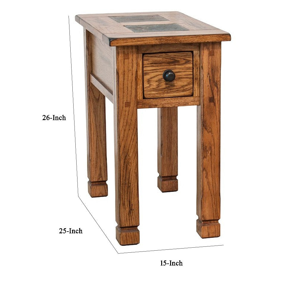 Marv Accent Chair Side Table 25’’ Rectangular Top Drawer Brown Wood BM324744
