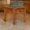 Marv Side End Table w Drawer, 26" Square Slate Inlay Top, Brown Wood