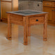 Marv Side End Table w Drawer, 26" Square Slate Inlay Top, Brown Wood