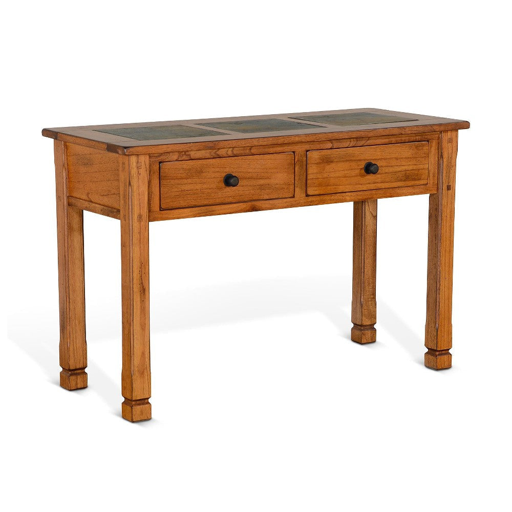 Marv Sofa Table w 2 Drawers, 48" Rectangular Slate Inlay, Brown Wood