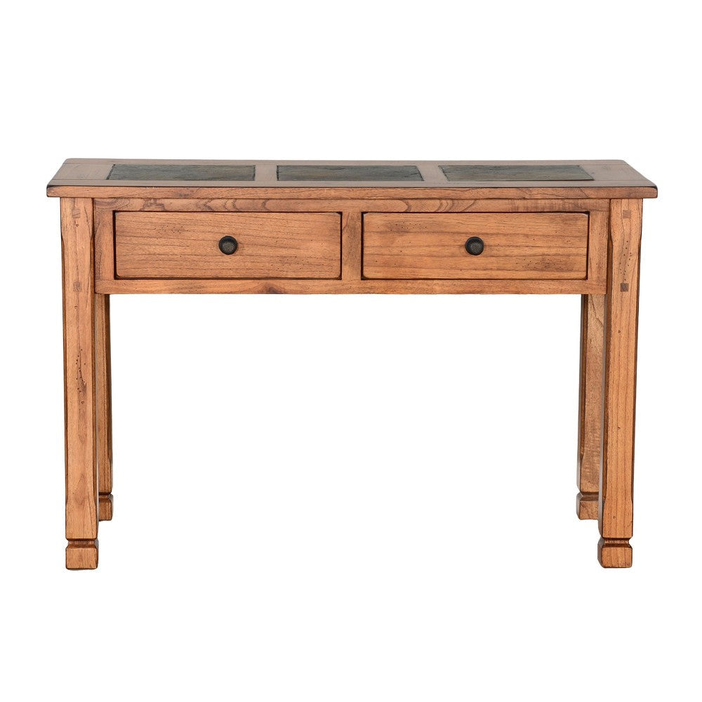 Marv Sofa Table w 2 Drawers 48’’ Rectangular Slate Inlay Brown Wood BM324746