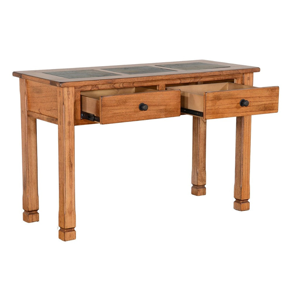 Marv Sofa Table w 2 Drawers 48’’ Rectangular Slate Inlay Brown Wood BM324746