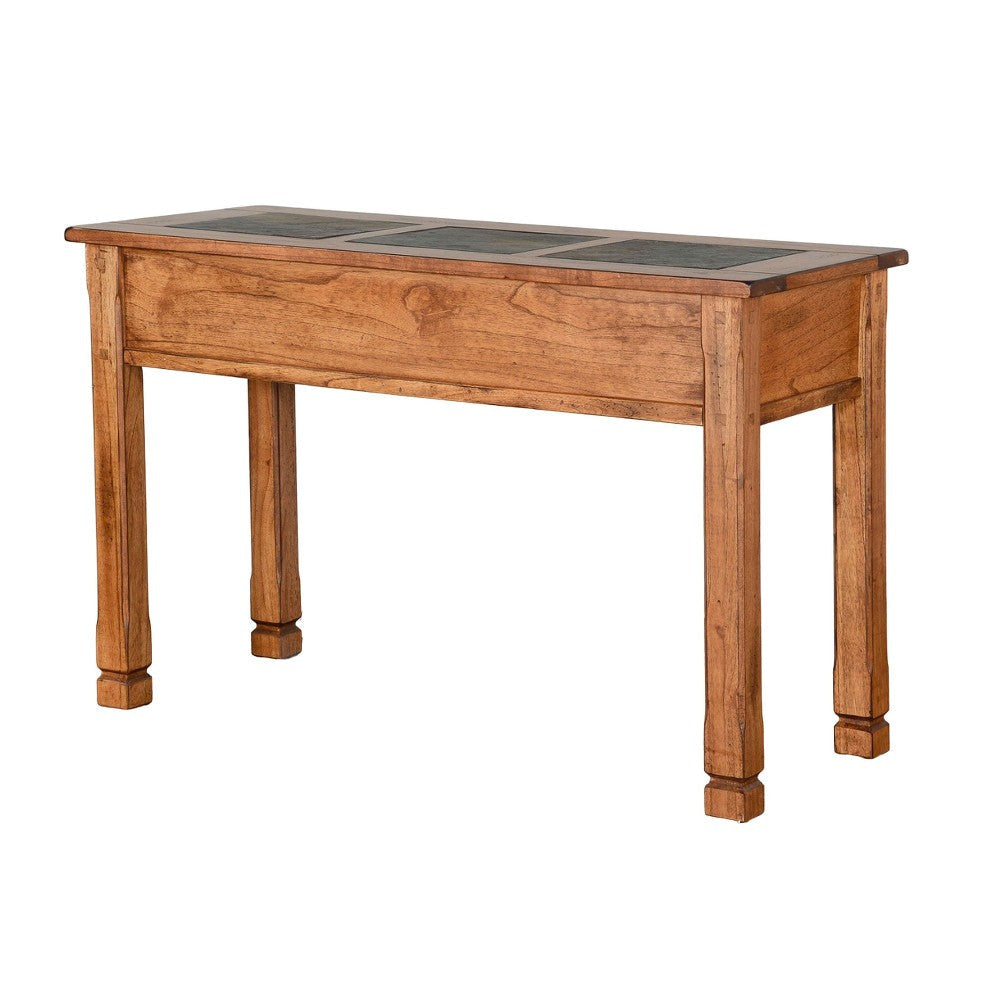 Marv Sofa Table w 2 Drawers 48’’ Rectangular Slate Inlay Brown Wood BM324746