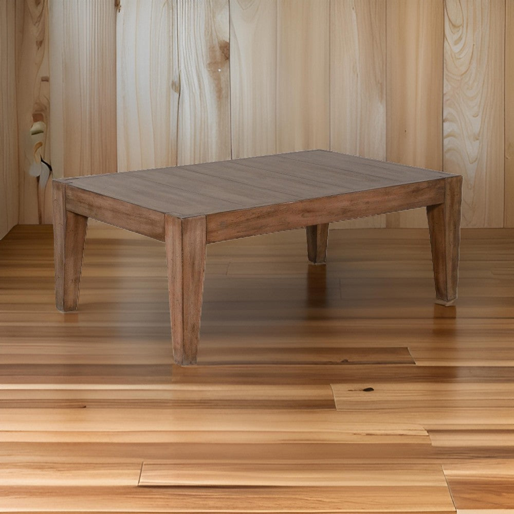 Yael Coffee Table, Tapered Legs, 48" Rectangular Top, Light Brown Wood