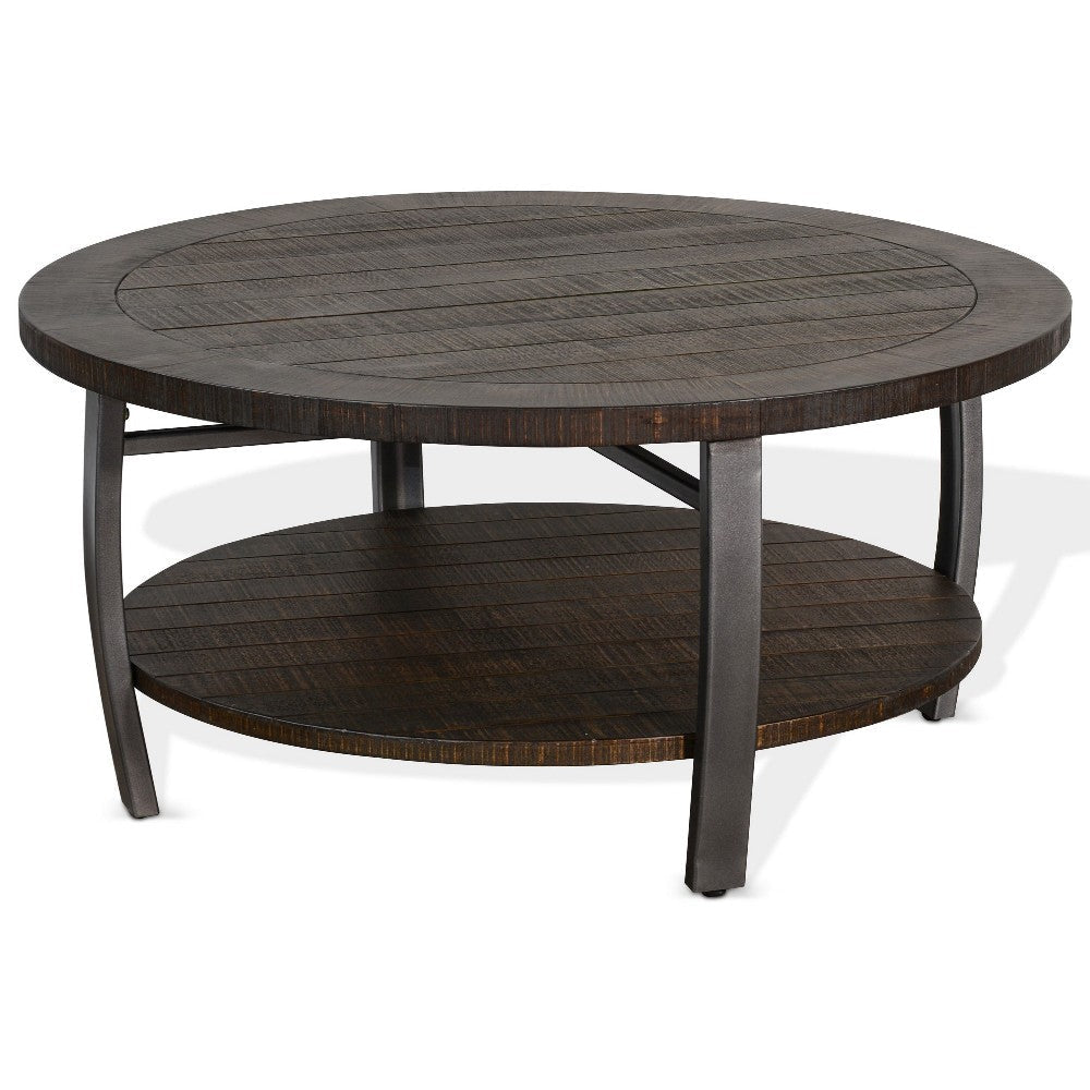 Flint Coffee Table w Shelf Barrel Shape 38’’ Dark Brown Round Top BM324751