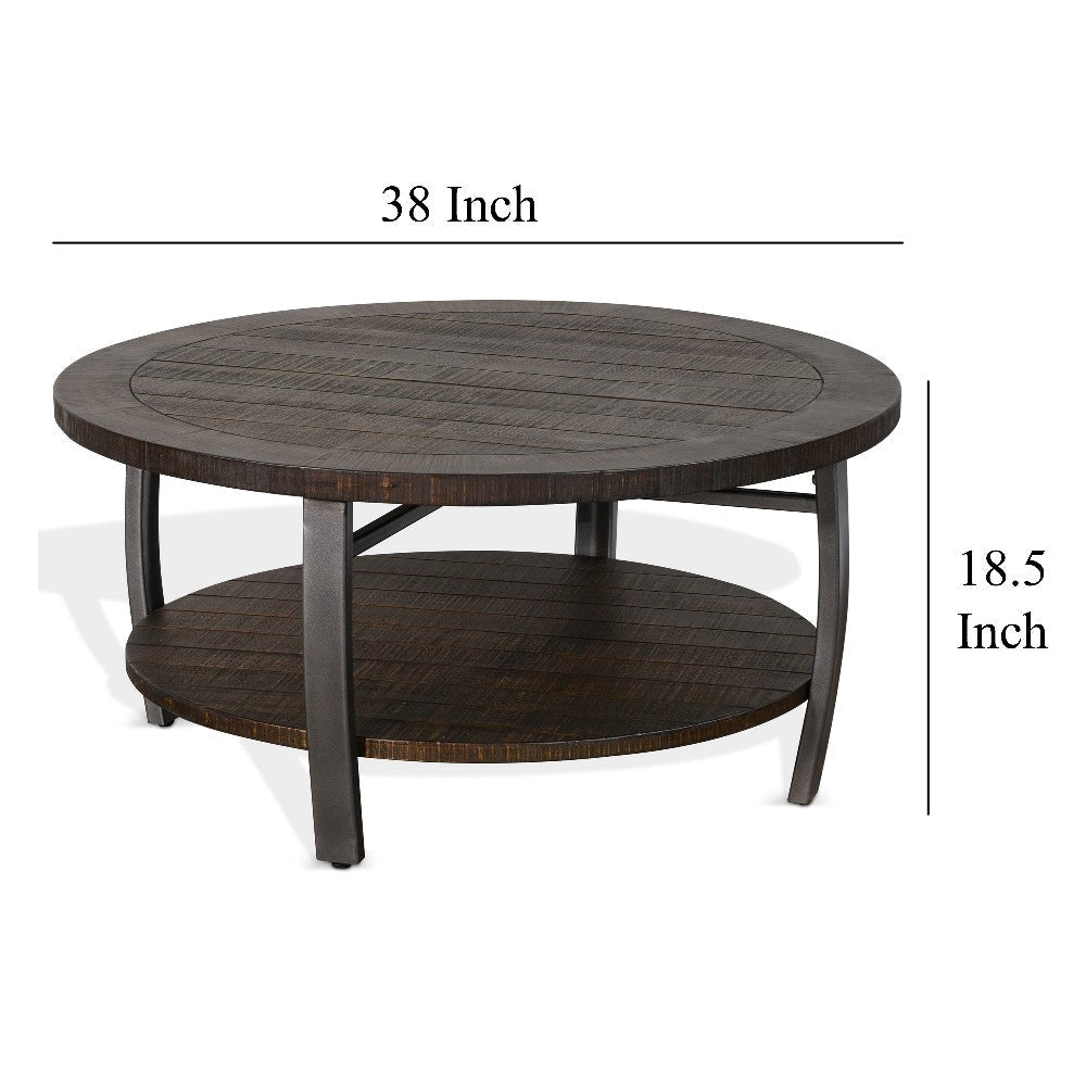 Flint Coffee Table w Shelf Barrel Shape 38’’ Dark Brown Round Top BM324751