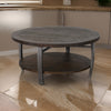 Flint Coffee Table w Shelf, Barrel Shape, 38" Dark Brown Round Top