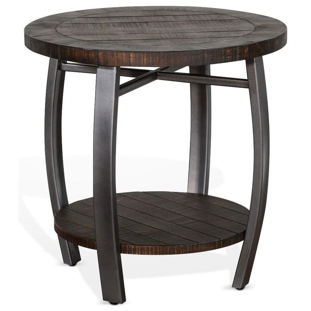 Flint Side End Table w Shelf Round Barrel Shape 24’’ Dark Brown Wood BM324752