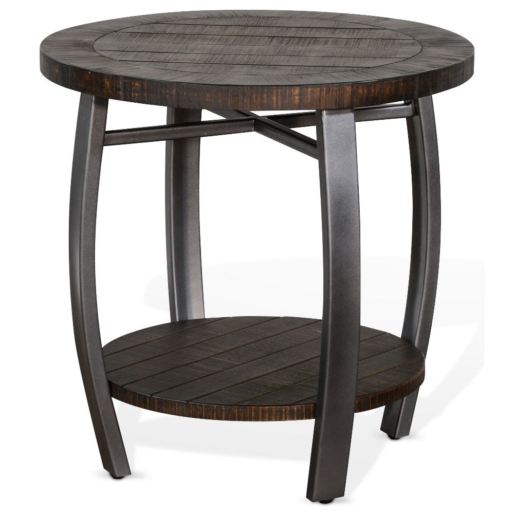 Flint Side End Table w Shelf Round Barrel Shape 24’’ Dark Brown Wood BM324752