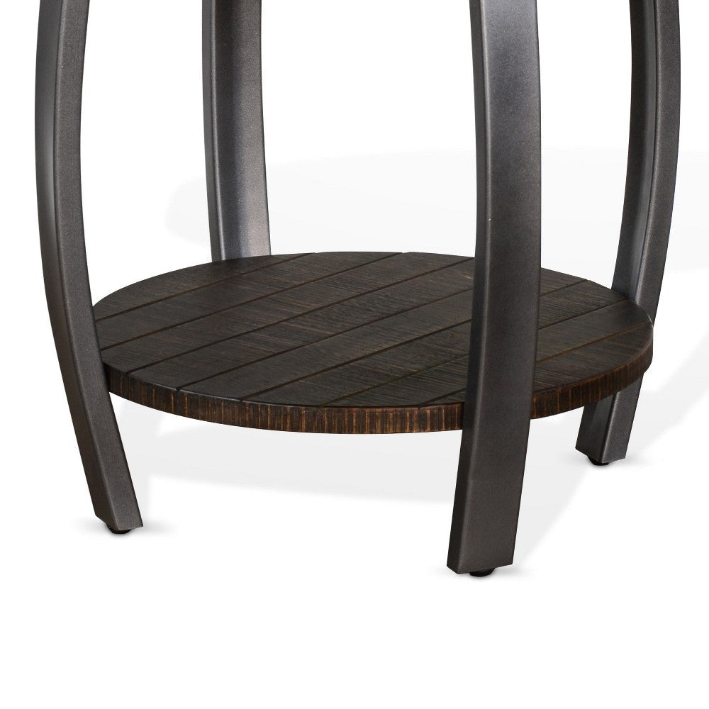 Flint Side End Table w Shelf Round Barrel Shape 24’’ Dark Brown Wood BM324752