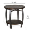 Flint Side End Table w Shelf Round Barrel Shape 24’’ Dark Brown Wood BM324752