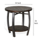 Flint Side End Table w Shelf Round Barrel Shape 24’’ Dark Brown Wood BM324752